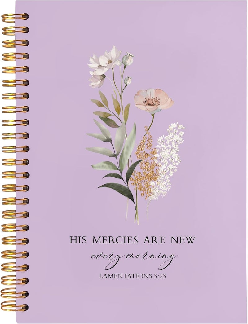 BearCake Purple Bible Christian Journals Floral Notebooks for Women Note Taking,Prayer Journal for Women, His Mercies are New Every Morning,Bible Study Journal for Women 5.5x8.3 - Image 1